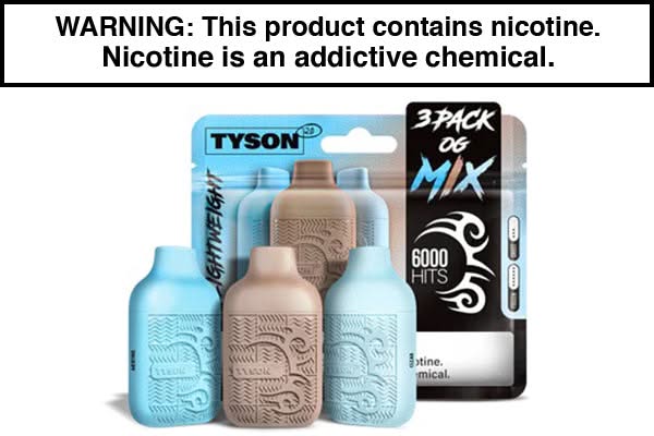 TYSON 2.0 LIGHTWEIGHT DISPOSABLE VAPE 6000 PUFFS (3-PACK) OG Mix